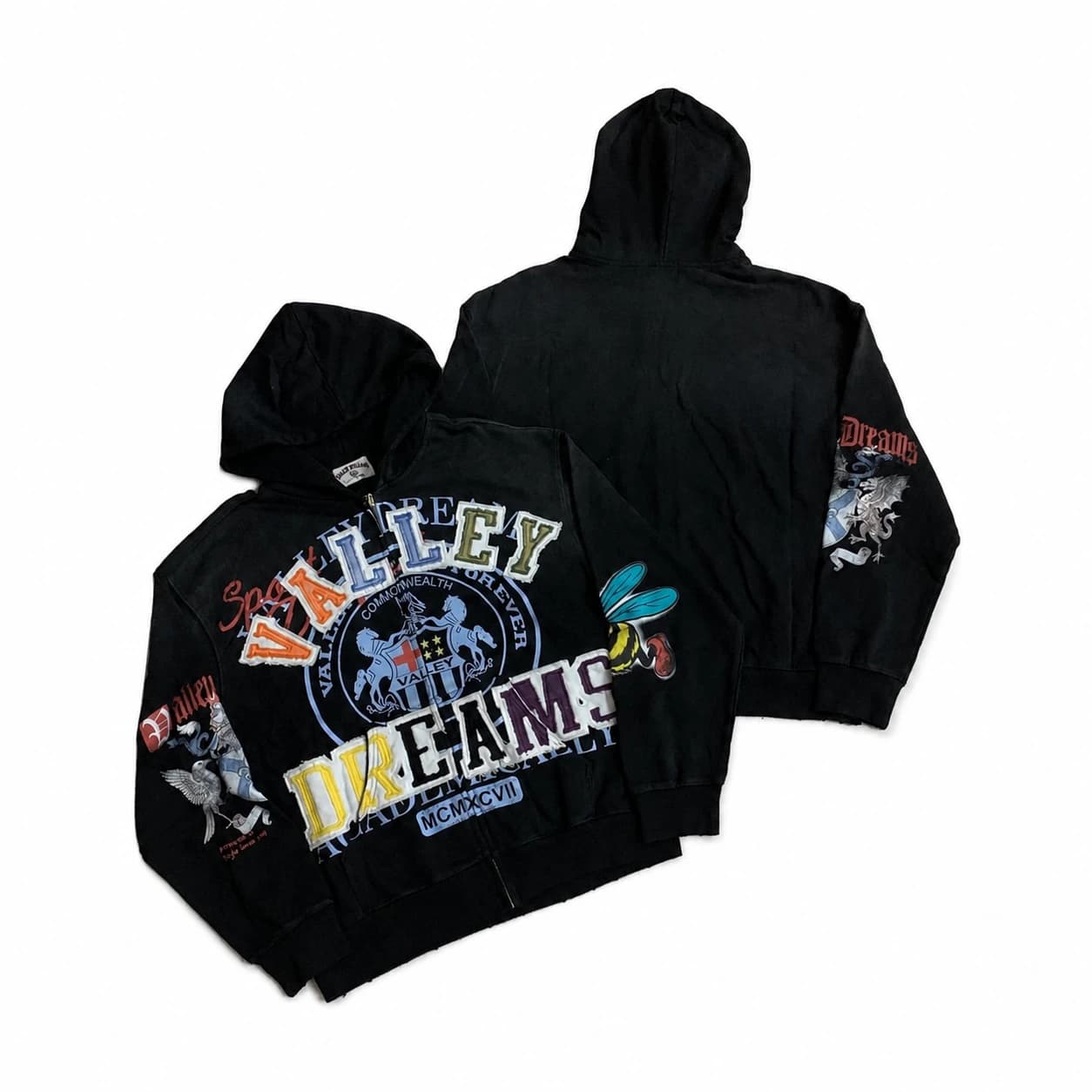 Valley Dreams Graphic Zip Hoodie - Black