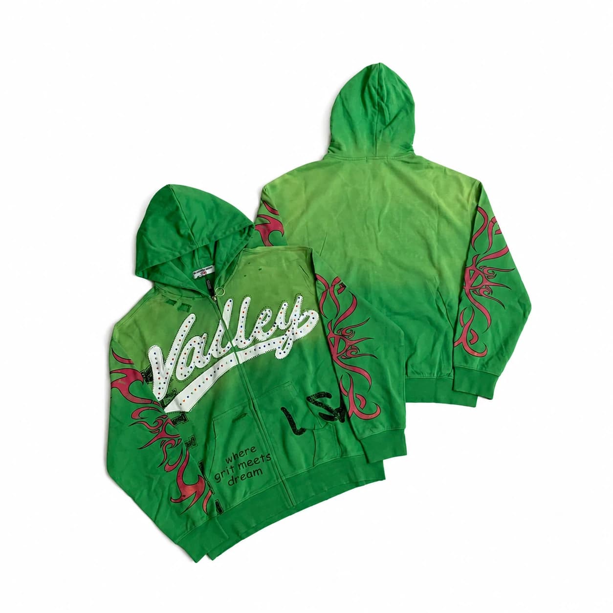 Valley Dreams Crystal Zip Hoodie - Green