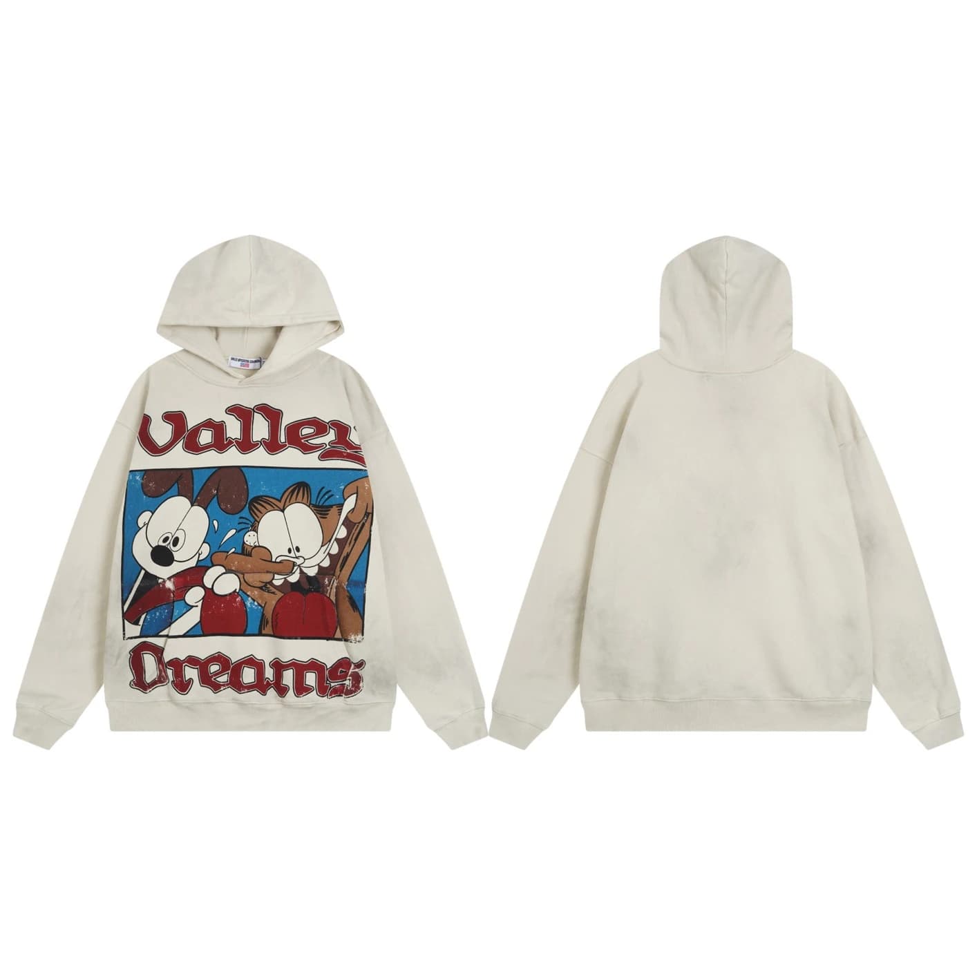 Valley Dreams Cartoon Hoodie - Cream