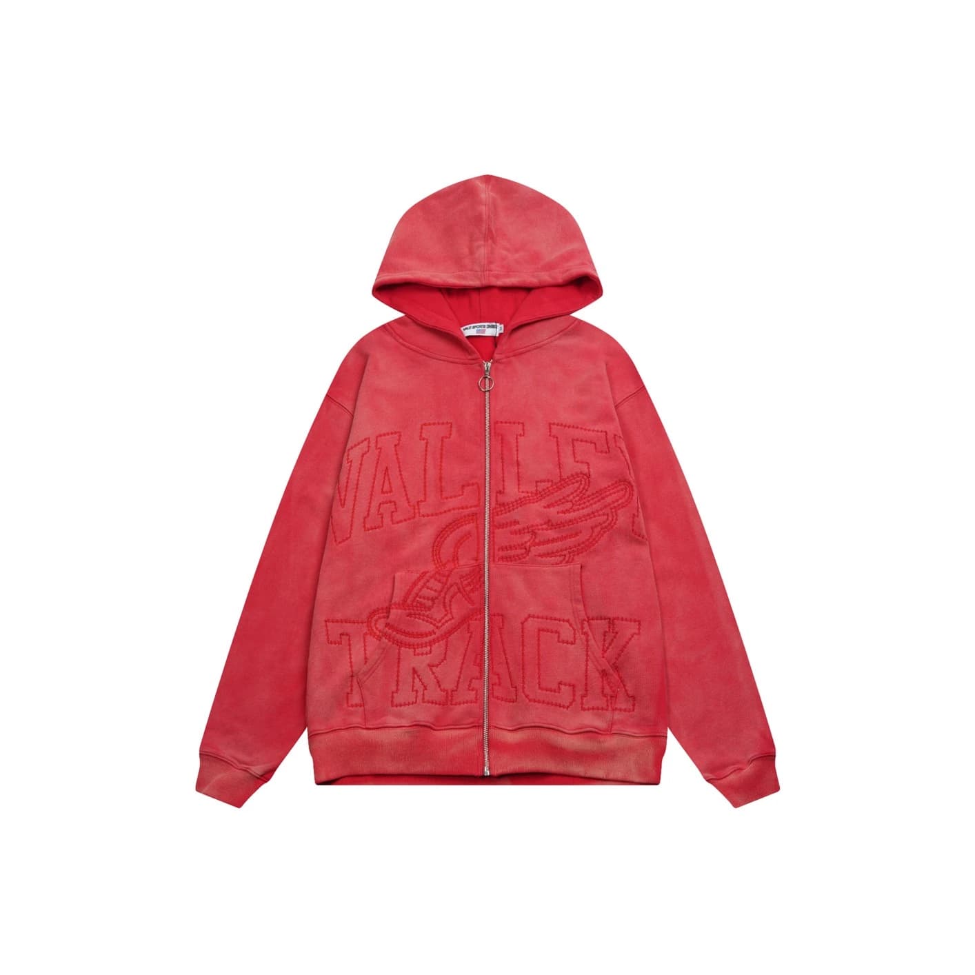 Valley Embossed Zip Hoodie - Red
