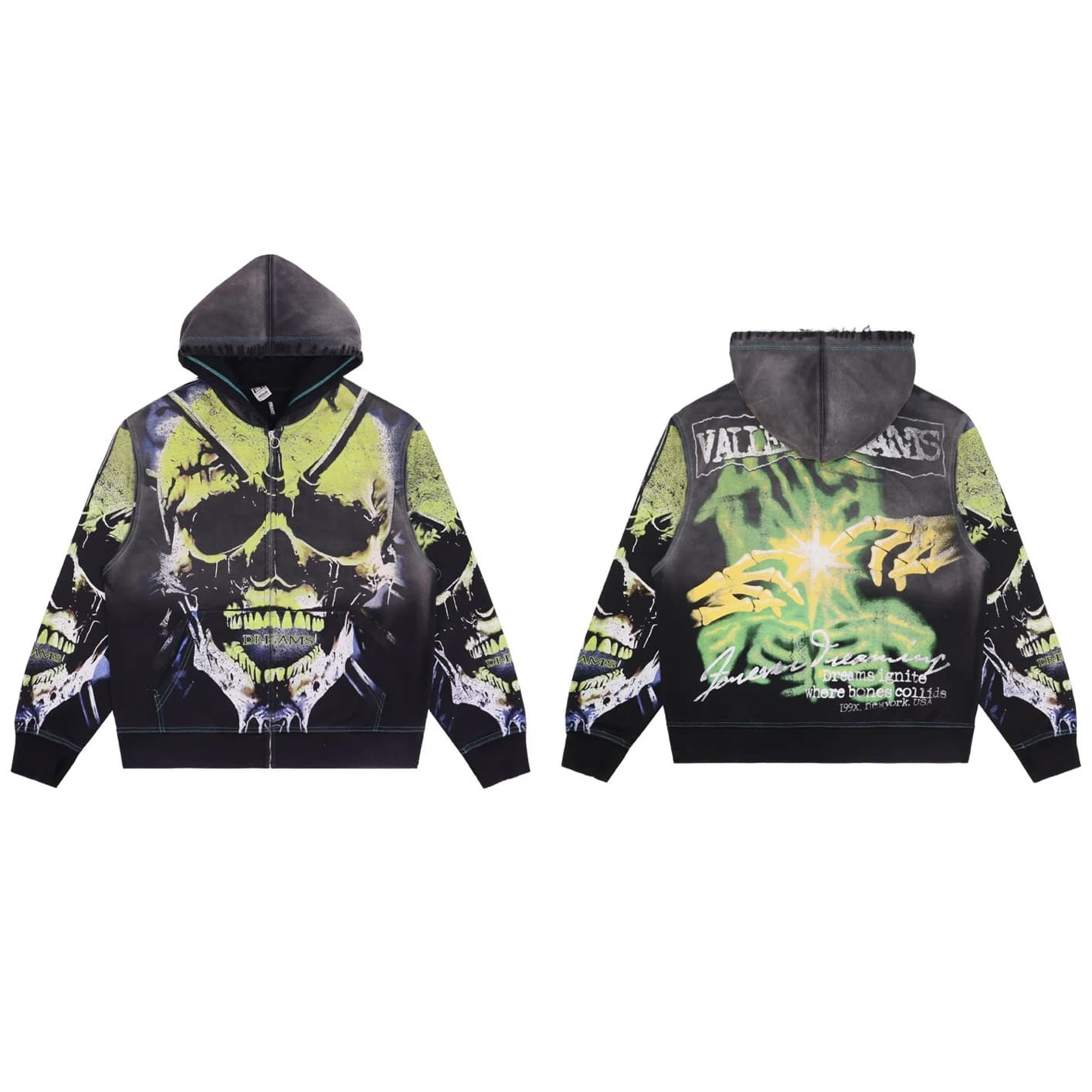 Valley All Over Collage Zip Hoodie - Black Green