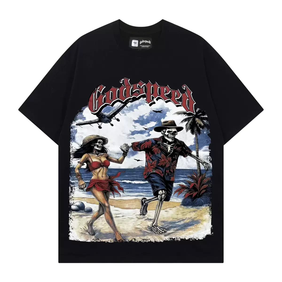 T-shirt Oversize GodSpeed - Beach Run Skeletons - Schwarz