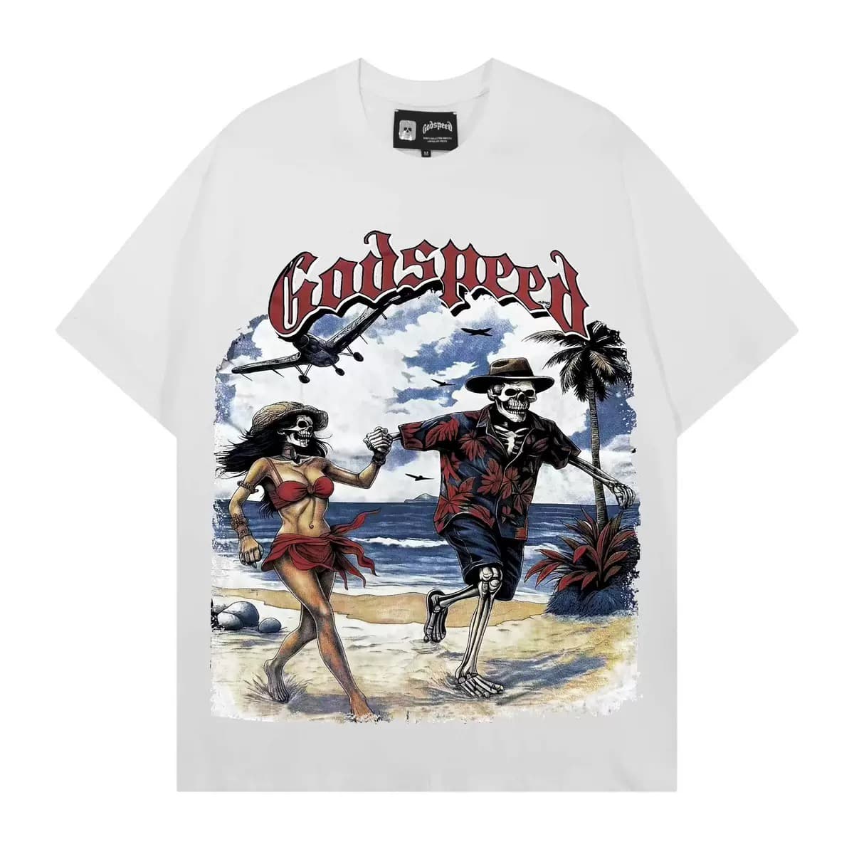 T-shirt Oversize GodSpeed - Beach Run Skeletons - Weiß