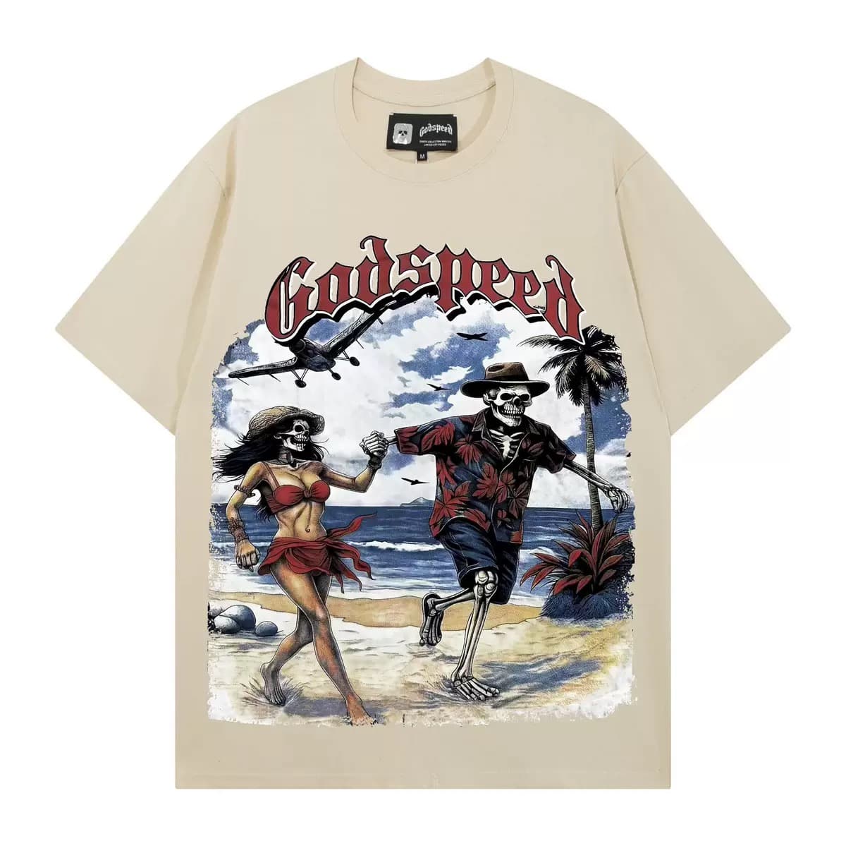 T-shirt Oversize GodSpeed - Beach Run Skeletons - Crema