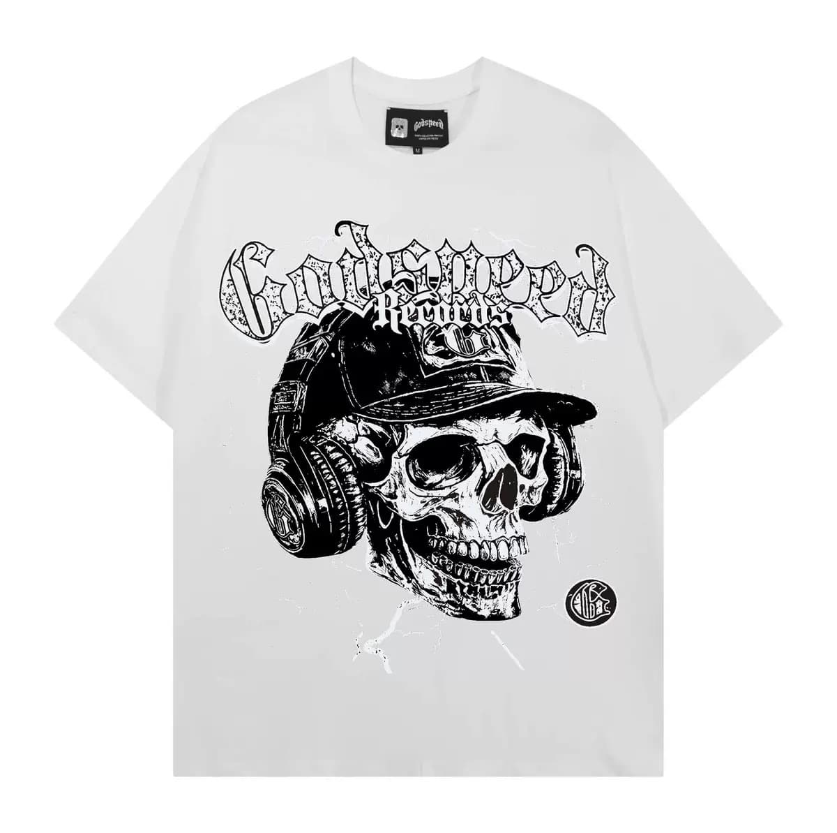 T-shirt Oversize GodSpeed - Skeleton DJ - Weiß