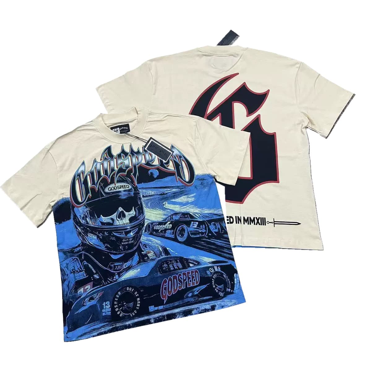 T-shirt Oversize GodSpeed - Future Driver - Crema und Blau