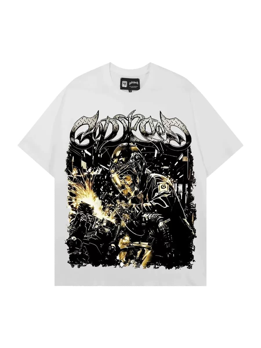 T-shirt Oversize GodSpeed - Inferno Skeleton - Weiß