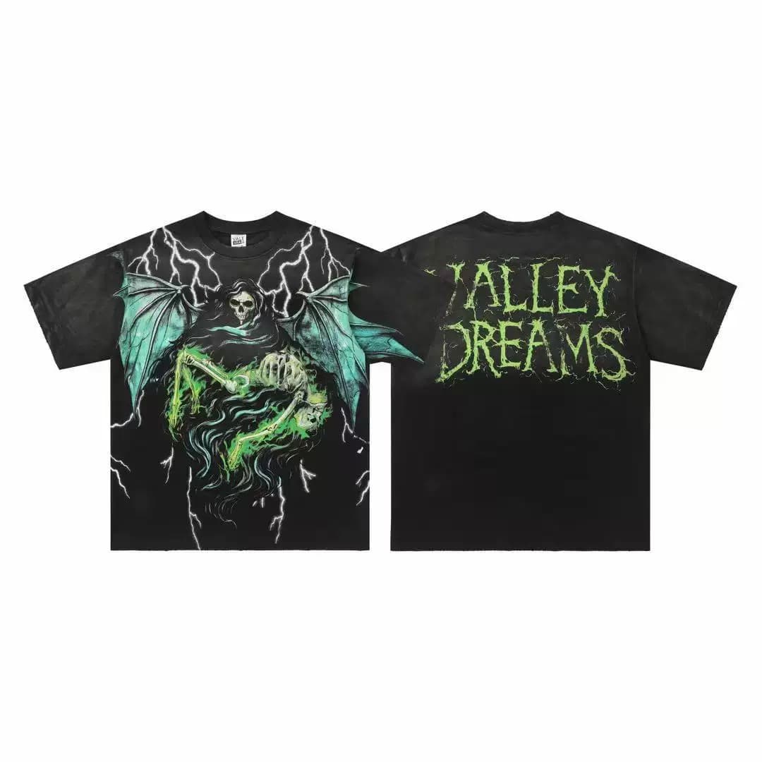 T-shirt Oversize Valley - Valley Fire Dragon Backprint - Schwarz und Grün