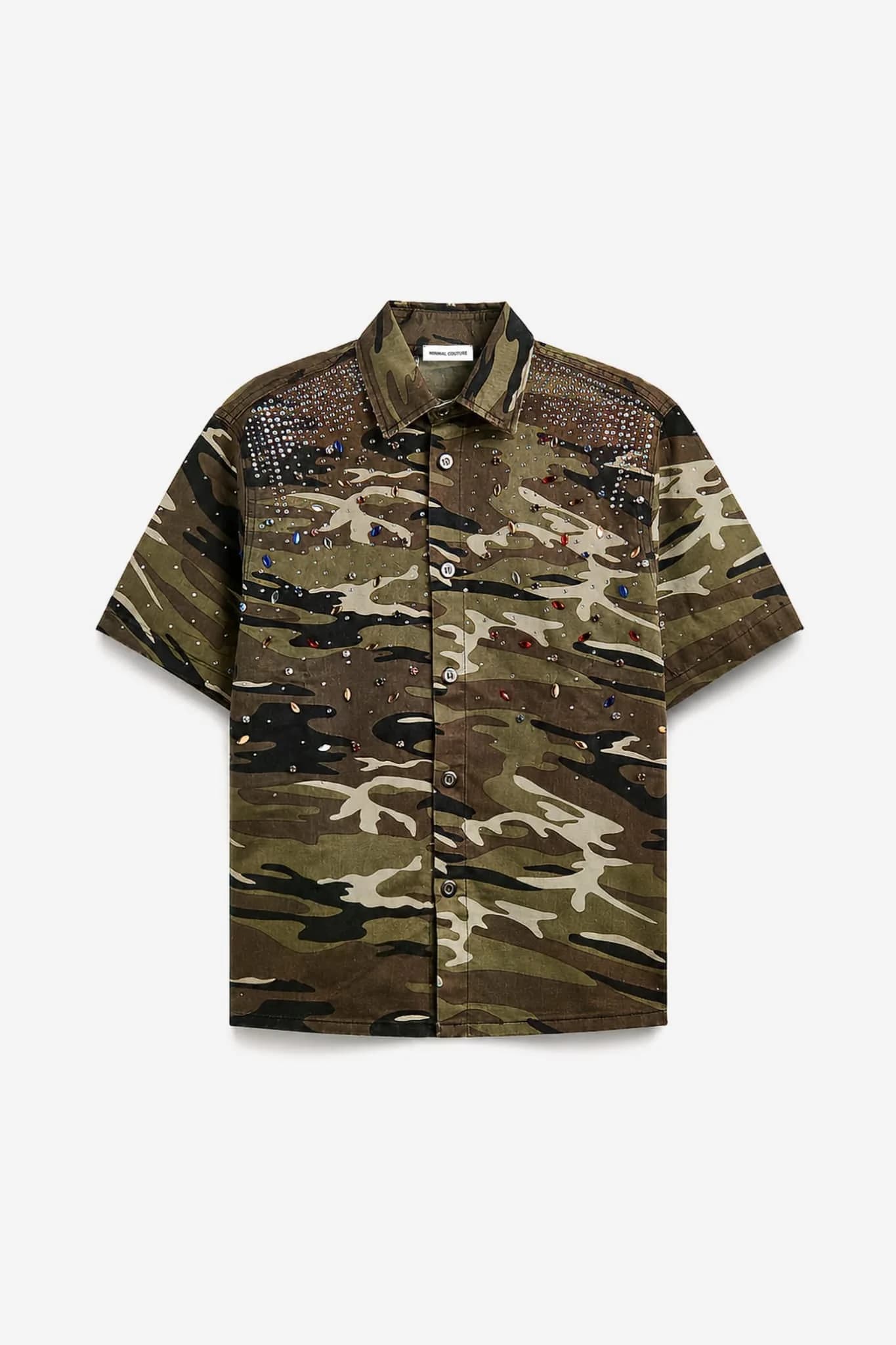 Oversized-Camouflage-Hemd mit Kristallen