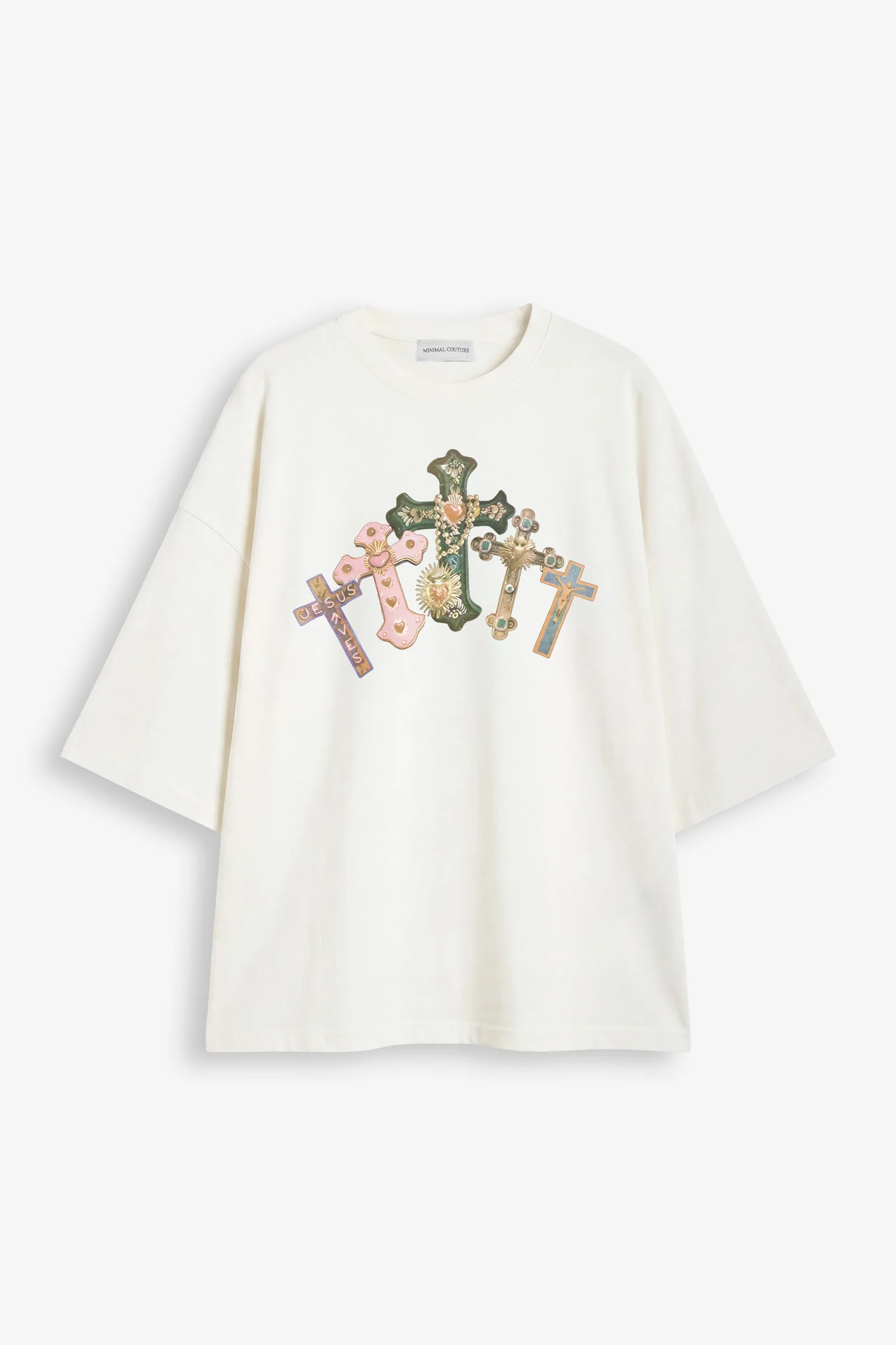 Cremefarbenes T-Shirt mit Kreuzgrafik