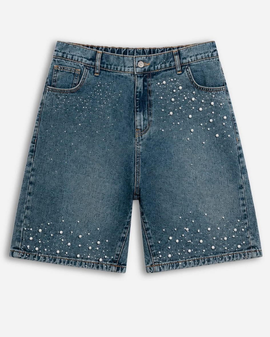 Bermuda Denim Strass e Perle